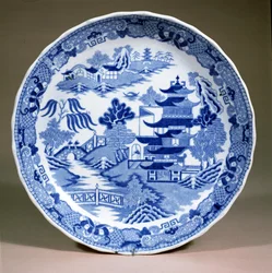 Worcestershire willow pattern plate, made by Grainger Lee and Company, c.1850